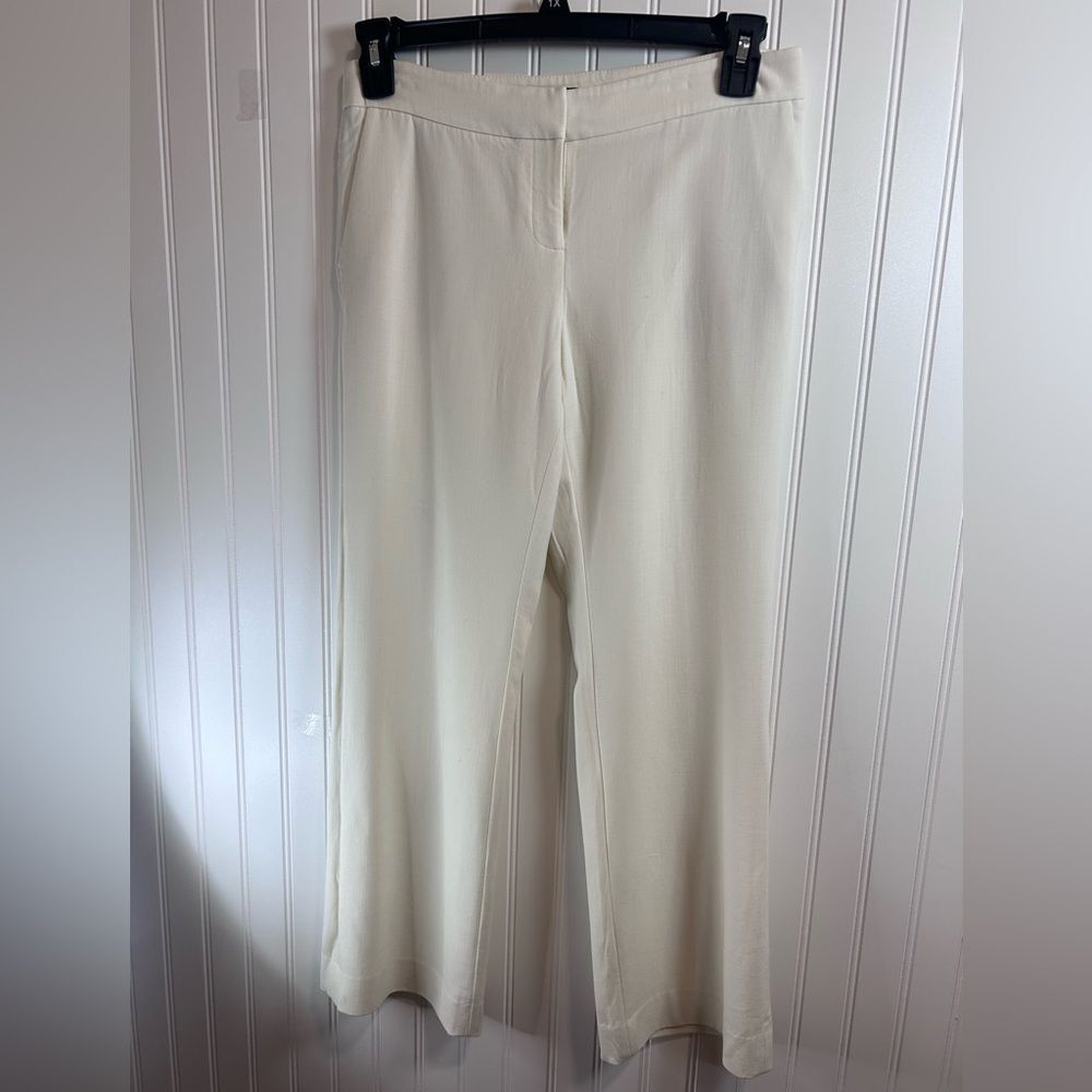 Lafayette 148 New York Wide Leg Pants Cream Size 4 Long FA B8034 High Rise. WOOL